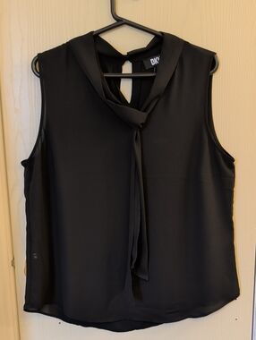 NWT DKNY Black Sleeveless Tie-Neck Blouse Top Size XL | Career & Evening Wear
